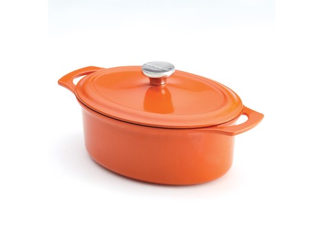 Rachael Ray 3.5-Quart Cast Iron Covered Oval Casserole, Orange